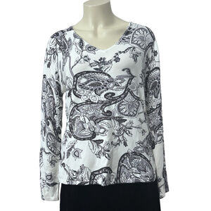 Pierri New York XL White Black Paisley Beaded Lightweight Sweater NWT